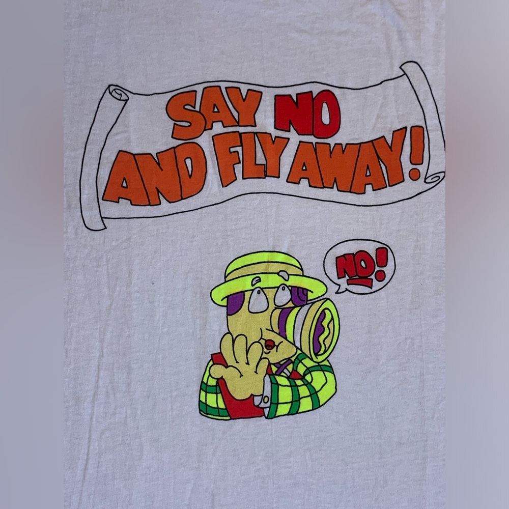Vintage Lutefisk 80s Just Say No And Fly Away Hanes Heavyweight T Shirt XL RARE